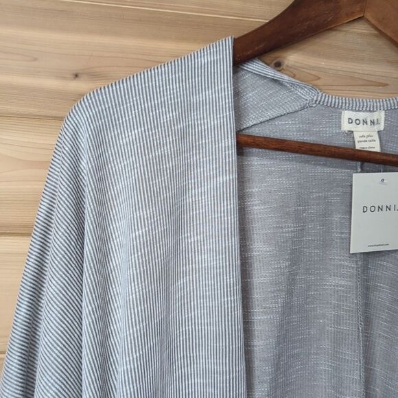 Donni Sandwash Cardigan Womens Plus One Size Striped Open Front - Picture 2 of 10